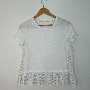 Kate Spade Broome Street Eyelet Ruffle Hem White Tee Shirt Top Size M Medium